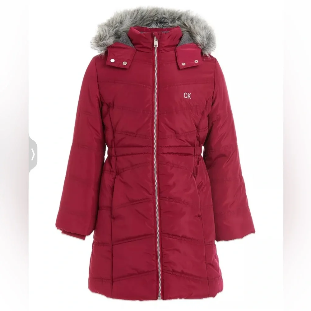 CALVIN KLEIN JEANS Girl's Puffer Hooded Fleece-Lined Coat - Size 8/10 (M)